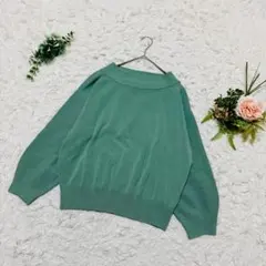 【エニィスィス】❣️長袖トップス❣️ストレッチ素材 リブ 首元広め 緑 M