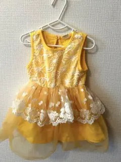 花柄刺繍付きベビードレス（黄色）