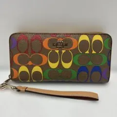 極美品】COACH シグネチャー レインボー ラウンドジップ 長財布