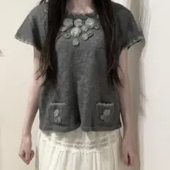 ニット コサージュ付き 森ガール ヒッピー 平成