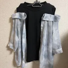 レイヤード風 半袖シャツ ブラック×タイダイのサムネイル