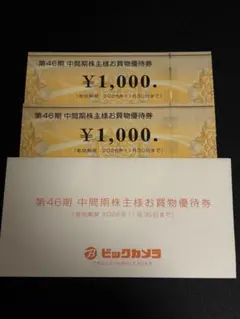 株主優待　ビックカメラ　コジマ　2000円分
