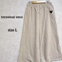 Disney ロングスカート M ベージュ ミッキー刺繍 フレア カジュアル