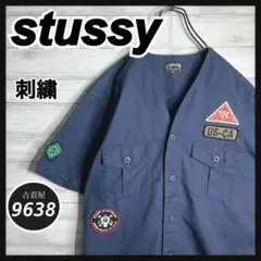 希少【STUSSY】ステューシー 半袖 シャツ 刺繍 ロゴ ブルー XL - メルカリ