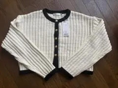 【新品未使用タグ付き】moussyバイカラーニットカーディガン　アイボリー