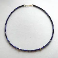 379ラピスラズリ小粒ビーズネックレス青ブルーキラキラステンレスレディースお洒落