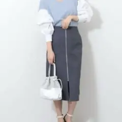 ノーリーズソフィ フロントジップポケ付きタイトスカート チャコールグレー (M)