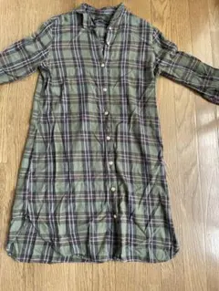 オリーブグリーン チェック柄 シャツワンピース