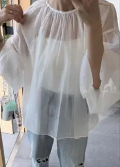 futier land ホワイト シフォン バルーンスリーブシャツのサムネイル