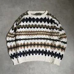 90s vintage 総柄ニット 幾何学模様 オーバーサイズ アメカジ