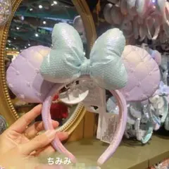 上海ディズニー　ミントスパンコールリボン　ピンク　カチューシャ