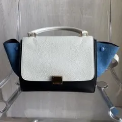 【人気完売品】CÉLINE レザー ハンドバッグ ホワイト ブラック ブルー