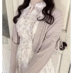 美品　evelyn　ラメフリル花柄OP　ピンク