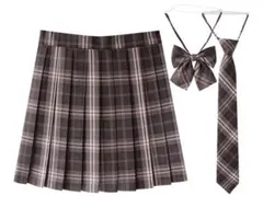 【新品】しつけ糸付 グレーピンクチェック柄 3点フォーマルコスプレ女子高生