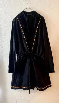 ZARA WOMAN リネン　長袖　　チュニックブラウス　フリンジ　黒のサムネイル