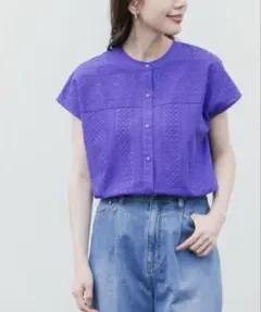 美品！アーバンリサーチサニーレーベル★2way バンドカラーコットンレースシャツ