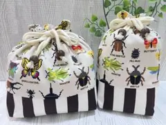 ☆ドット絵の昆虫柄☆お弁当袋&コップ袋　ハンドメイド
