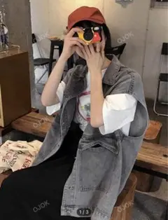 SHEIN ウォッシュド ボタンフロント オーバーサイズ デニム ベストのサムネイル