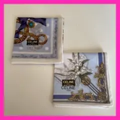 新品未使用❗️CELINE 装飾的デザイン ハンカチ 2枚セット　ブルー系