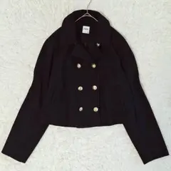 A2009 ZARA ザラ ハイネックダブルブレストジャケット 金ボタン L 黒