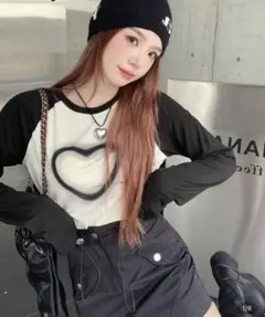 SHEINハートプリント 長袖Tシャツ