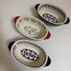 グラタン皿　花柄　ミニグラタン皿　3個セット　赤1 青2