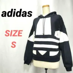 adidas　アディダス　プルオーバー　デカロゴ　トレフォイルロゴ　刺繍ロゴ　黒