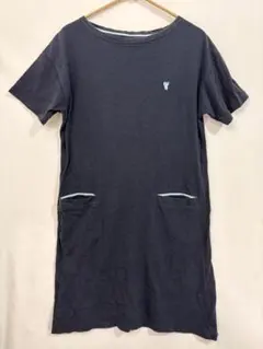 coen コーエン Tシャツワンピース 膝丈 ベア刺繍 ネイビー Lのサムネイル