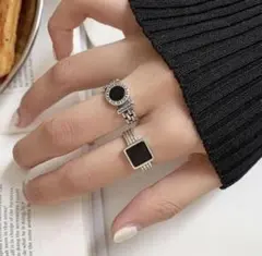 81♦新品♦指輪　silver925 2点セットブラック 女性 リングインポート