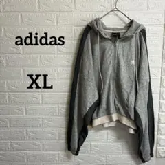 adidasアディダス【XL】グレー ジップアップパーカースポーツ