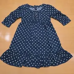 GAPkids GAP ネイビー 水玉 七分袖 ワンピース 130cm