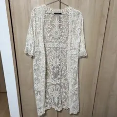w closet アイボリー レース　ロングカーディガン 半袖のサムネイル