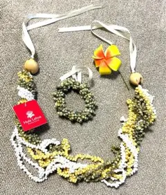 Hawaii貝殻　ネックレス ブレス　プルメリア花 新品　3点セット　フラダンス