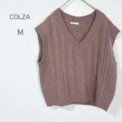 【コルザ】ニットベスト M ブラウン ハニーズ Vネック ケーブル編み シンプルのサムネイル