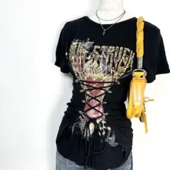 y2k✨️ GUESS レースアップ ギミック 立体 ロゴ Tシャツ