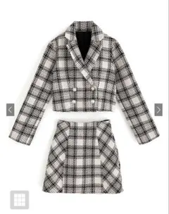 ショート丈ジャケット×ミニスカートチェック柄ツイードセットアップ ta091