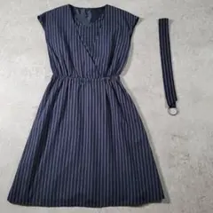 【美品】index インデックス ストライプワンピース M ネイビー ベルト付