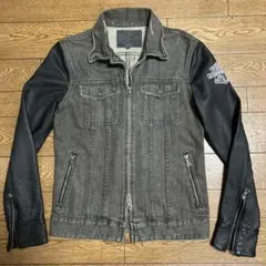 NO.ID ワッペン襟ワイヤー羊革切り替えし レザーデニムライダース