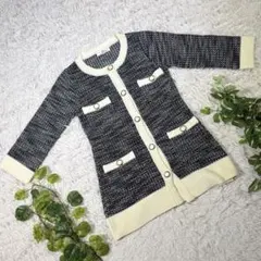 【Viaggio Blu】ツイードノーカラー　ニットジャケット　2号　大人　上品