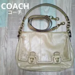 COACH　ハンドバッグ　ベージュ　レザー　本革　コーチ　2WAY　ショルダー