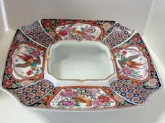 昭和レトロ　九谷焼　陶寿窯　 花鳥図　置き型灰皿　インテリア