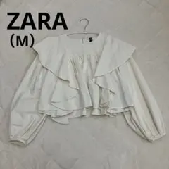 ZARA フリル付きホワイトコットンブラウスM