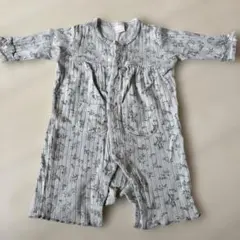 birthday teteatete花柄リブ編みロンパース ブルーグレー