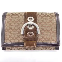 ●COACH 二つ折り財布●コーチ ブラウン キャンバス/レザー シグネチャー