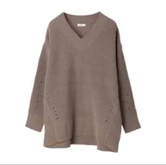 【モカ】【F】モールヤーンニットチュニック　ブラウン Vネック ニットセーター