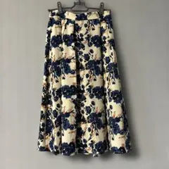 フレアスカート アイボリー ネイビー 花柄