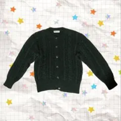 グリーン ケーブルニット カーディガン
