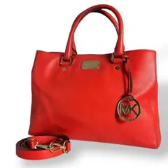 マイケルコース　ショルダーバッグ　オールレザー　MKチャーム　レッド　赤