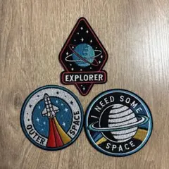 宇宙テーマ アイロンワッペン ３枚セット