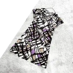 B1905【LeFamoir】幾何学模様/ワンピース/上品/とろみ/Vネック